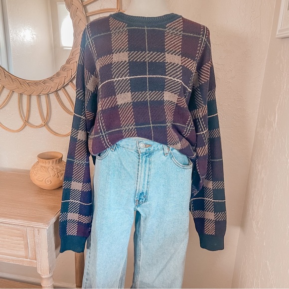 Vintage Sweaters - Vintage Grandpa Dad Academia Plaid Long Oversized Chunky 90s Comfy Sweater